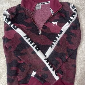 PINK Victoria's Secret Maroon & Charcoal Camo Quarter-Zip Sweater